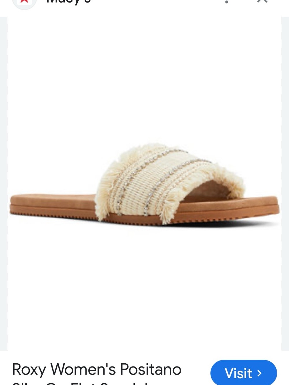 Roxy Cream Woven Fringe Slide Sandal